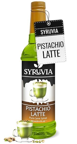 SYRUVIA COFFEE SYRUP, PISTACHIO LATTE FLAVORED SYRUP FOR DRINKS, LATTES, AND DESSERTS – 25.4 FL OZ