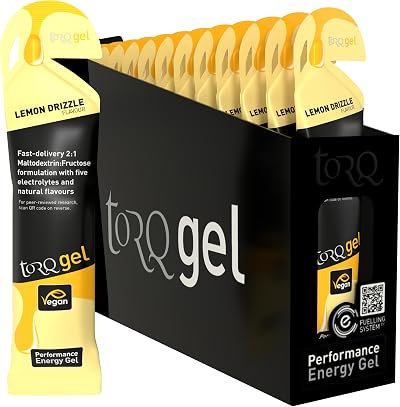 TORQ Running Gels with Electrolytes Lemon Drizzle 30g Carbs 2:1 Maltodextrin