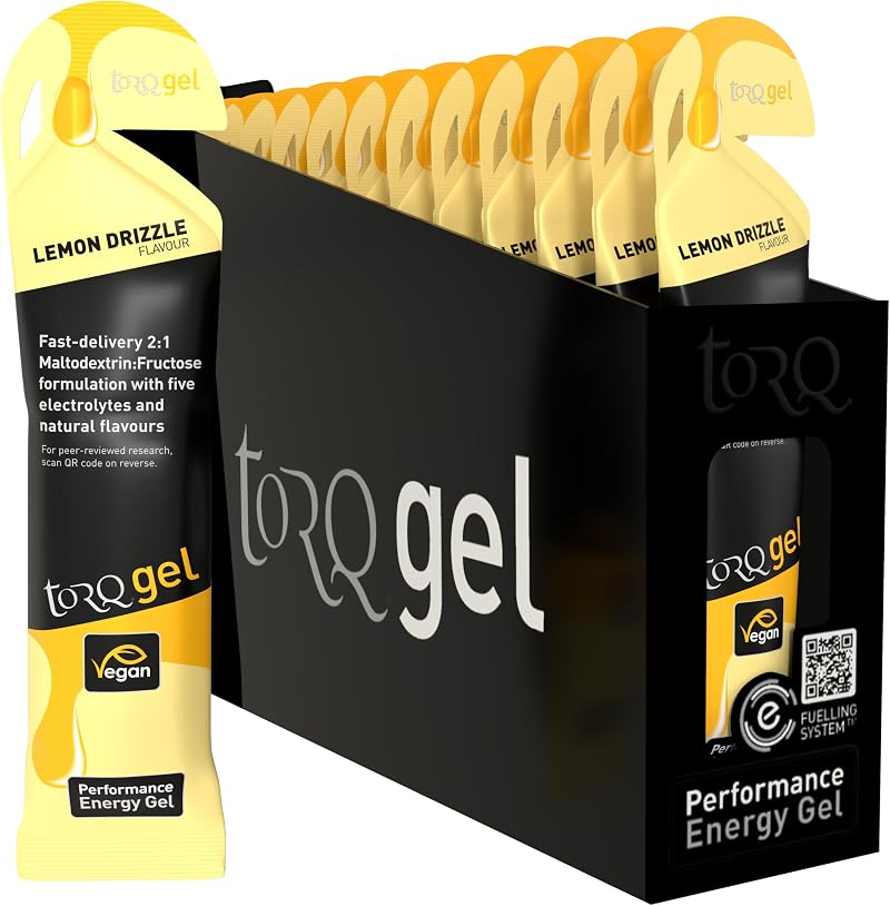 TORQ Running Gels with Electrolytes Lemon Drizzle 30g Carbs 2:1 Maltodextrin