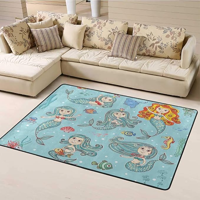 Amazon.com: Area Rug Floor Mat Mermaid Decor Household Bedroom Carpets ...