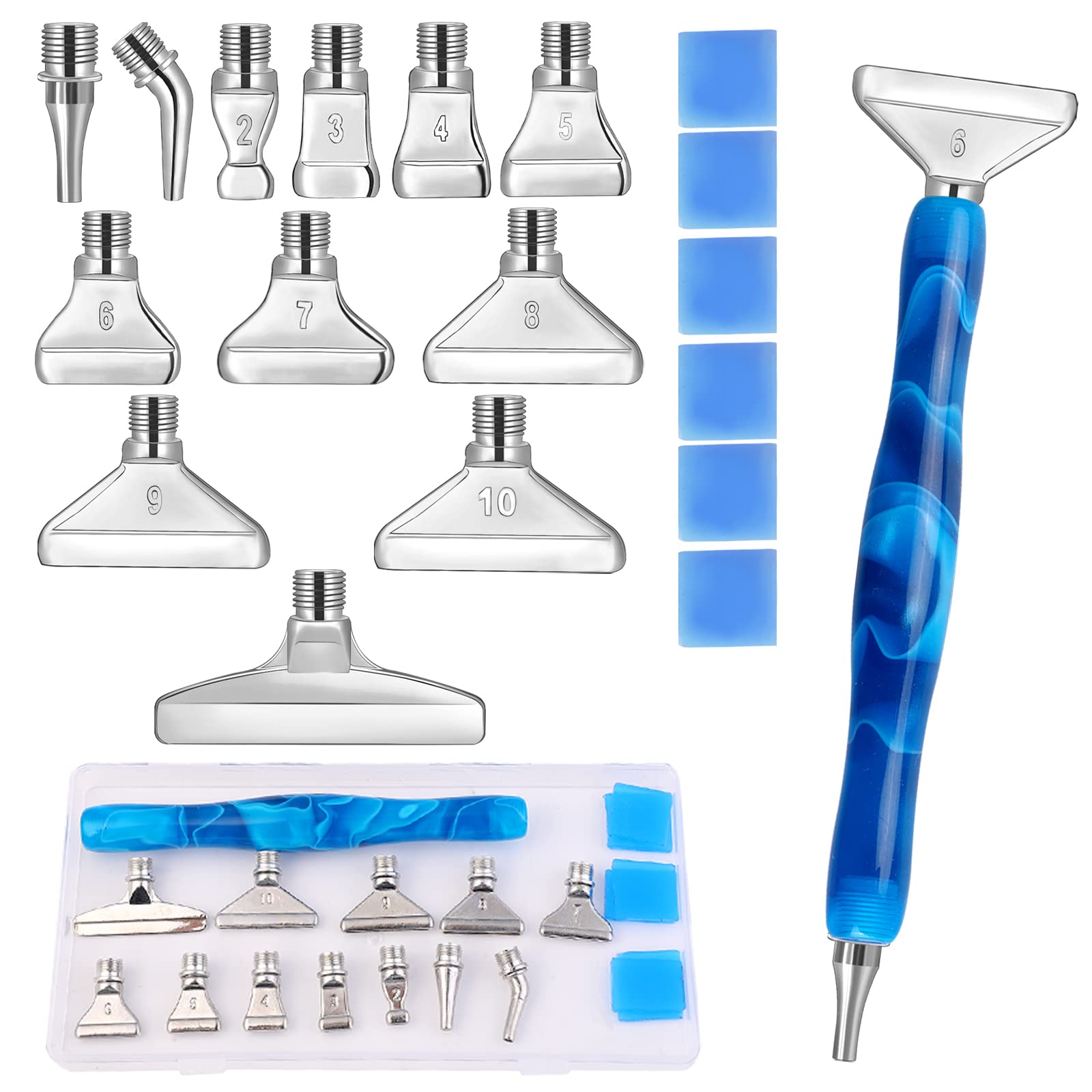 papasgix 20 Pcs Diamond Painting Pens Kits, Diamond Art Metal Drill Pen Tips with Multi Replacement Pen Heads, 5D Diamond Painting Accessories Tools for DIY Craft Crystal Drill Bead (Blue 20 Pcs)