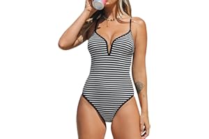 CUPSHE Women's One Piece Swimsuit Deep V Neck Bathing Suit Crisscross Back Adjustable Straps Spaghetti Textured Cheeky