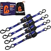 A ANTELOPE 4-Pack Auto Retractable Ratchet Strap Bundles 1" x 12', 1500 lbs Breaking Strength Each, Heavy Duty Tie-Down Straps for Securing Cargo, Weather Resistant Security S-Hooks (Blue)