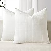 MIULEE Decorative Linen Check Euro Shams Throw Pillow Covers Neutral Farmhouse Vintage Pillow Covers 26x26 Set of 2 Boho Modern Home Decor for Sofa Couch Bedroom Cushion Cream White