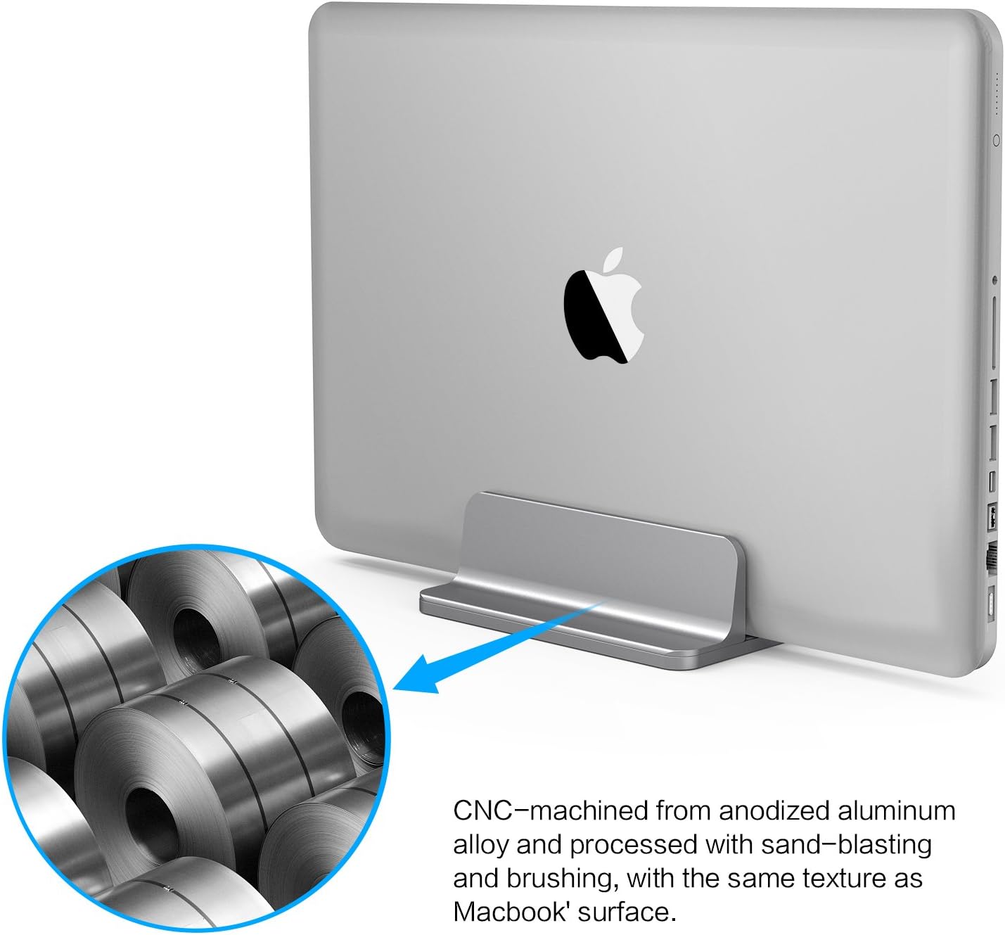 Vertical Laptop Stand [Adjustable Size], OMOTON Desktop Aluminum MacBook Stand with Adjustable Dock Size, Fits All MacBook, Surface, Chromebook and Gaming Laptops (Up to 17.3 inch), Gray: Office Products