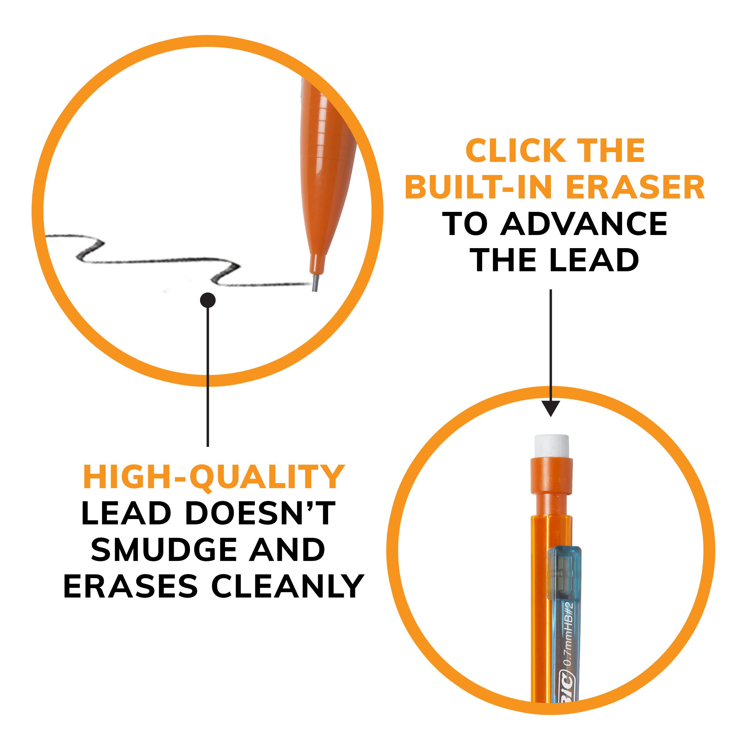 BIC XtraSmooth Mechanical Pencils with Erasers (MPCE40BLK), Bright Edition Medium Point (0.7mm