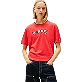 Tommy Jeans Womens Short Sleeve Cotton Graphic T-Shirt with Applique Logo Detail