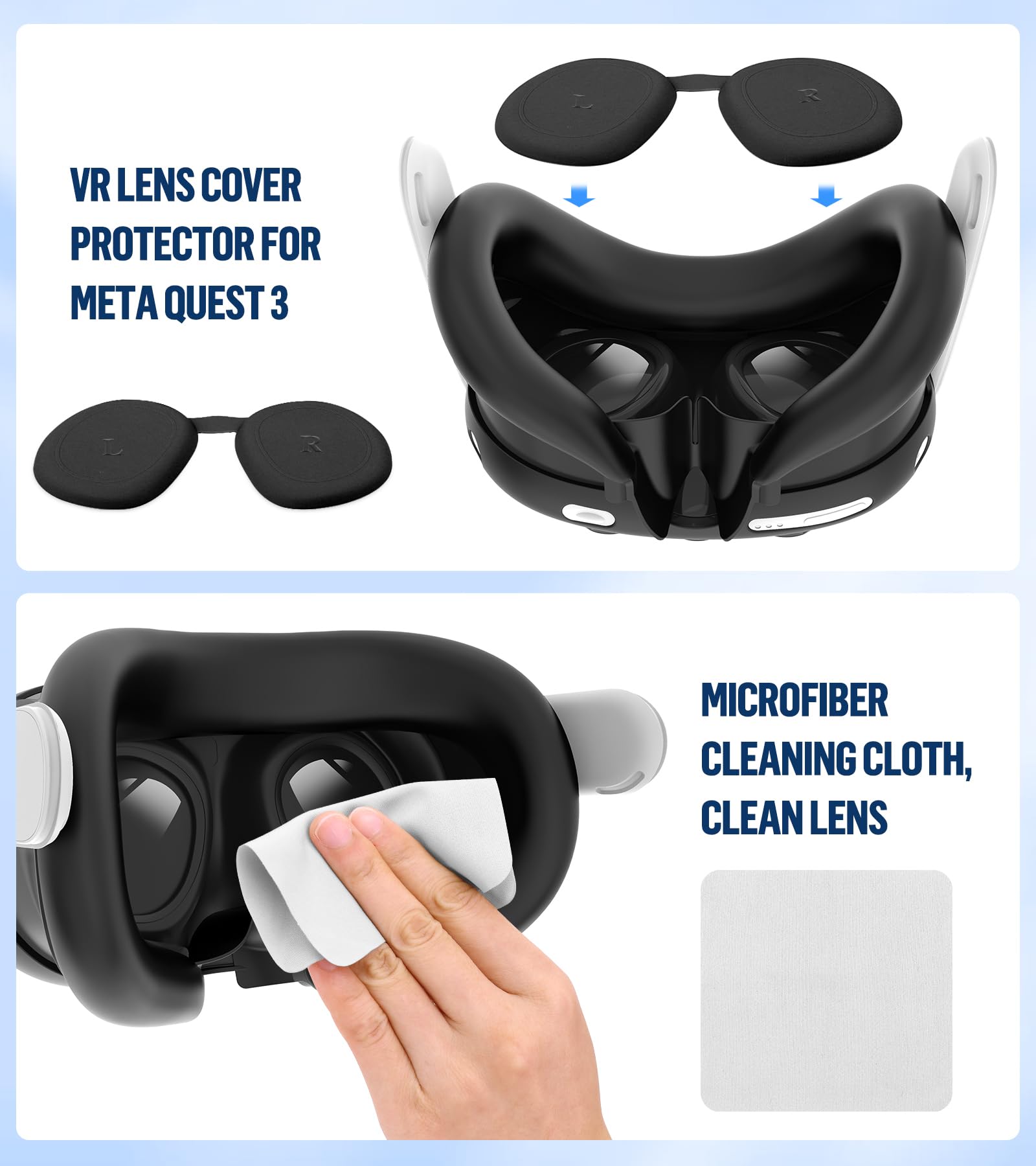Silicone Cover Set Compatible with Meta/Oculus Quest 3 Accessories, Controller Grips, VR Shell Cover, Facial Interface Cover, Protective Lens Cover, Tempered Glass Lens Caps, Not Fit Quest 3S