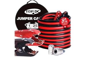 TOPDC 1 Gauge 25 Feet Jumper Cables for Car, SUV and Trucks Battery, Heavy Duty Automotive Booster Cables for Jump Starting Dead or Weak Batteries with Carry Bag(TD-P0125)