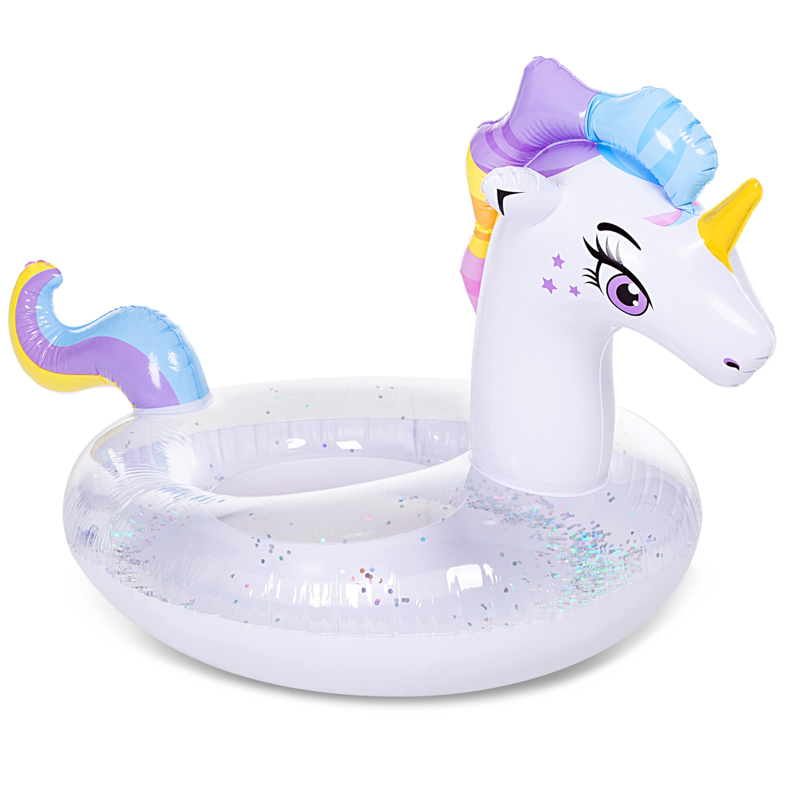 JOYIN Pool Inflatables Unicorn Pool Float Swim Ring with Glitters, Tubes Floating, Fun Beach Floaties, Pool Toys, Party in Summer Decorations for Kids (129x85x82 cm)