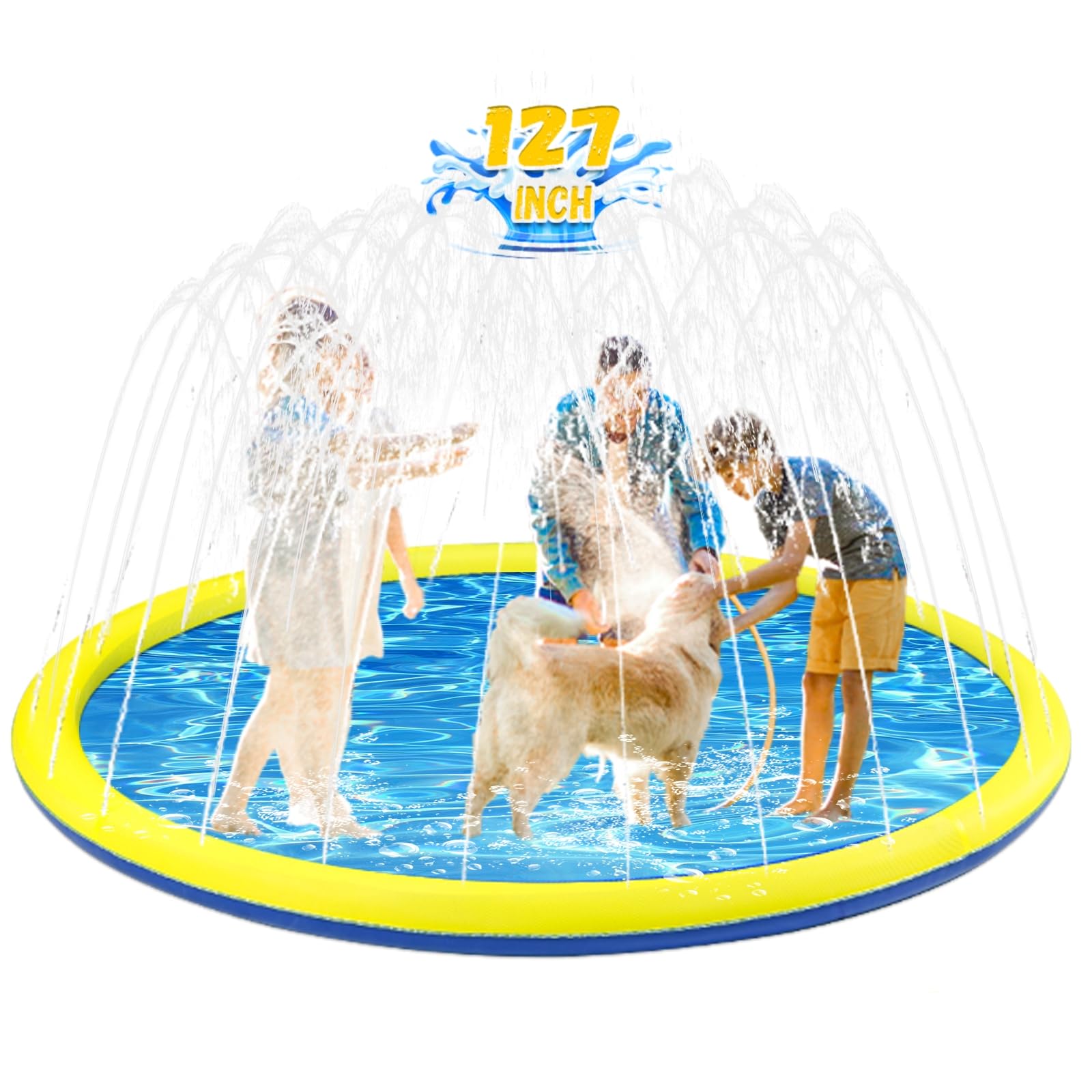 Photo 1 of 127 inch Extra Large Non-Slip Splash Pad Sprinkler for Kid and Dog, Kiddie Dog Pool, Toddler Outdoor Toys for Ages 3-12 Boys Girls, Summer Outdoor Water Kids Toys, Parent Games, Backyard, Lawn