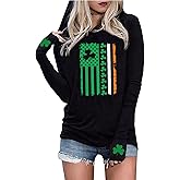 Susongeth St Patrick's Day Hoodie for Women Irish Shamrock Graphic Shirt Funny Lucky Clover Long Sleeve Hoodie Pullover Tops