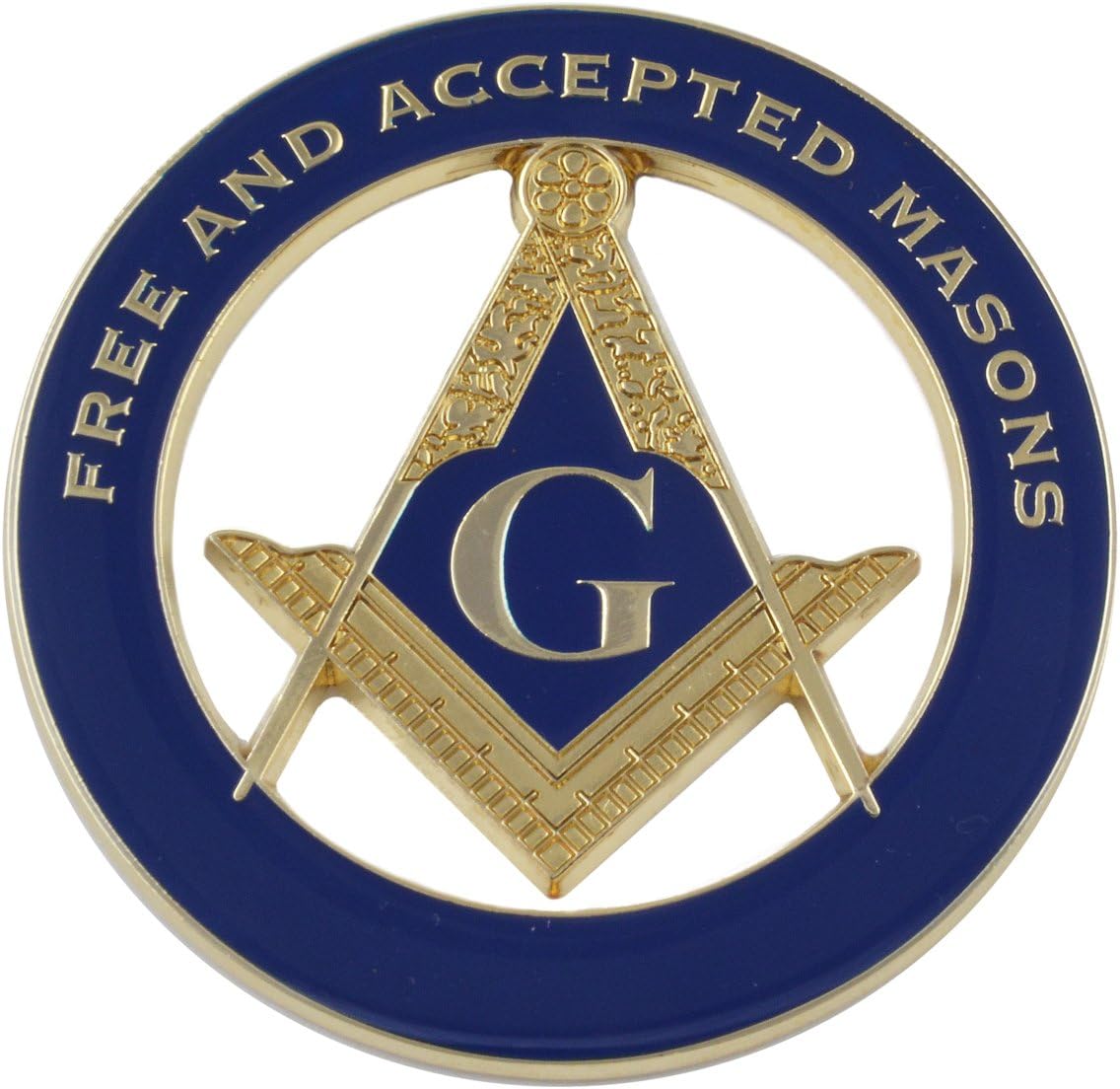 Amazon F Am スクエア コンパス ラウンドフリーメーソンオートエンブレム ゴールド ブルー 直径3インチ エンブレム 車 バイク