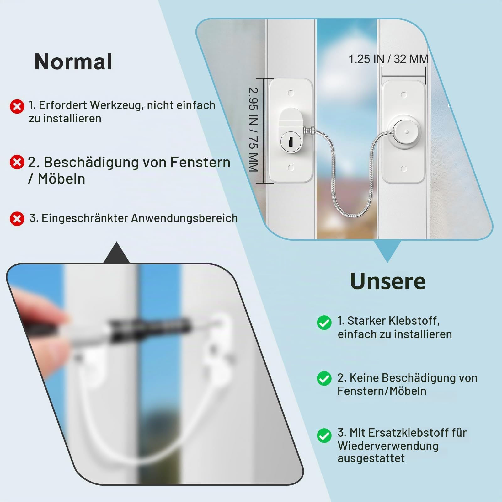 AOSITE Fenstersicherung Kinder Ohne Bohren für Fensterschutz Kühlschrank Schranktüren 2 Stück Fensterschloss nur Kippen Fensterschutz Kinder Selbstklebend oder Schrauben Safety Lock Pet Childproof 3
