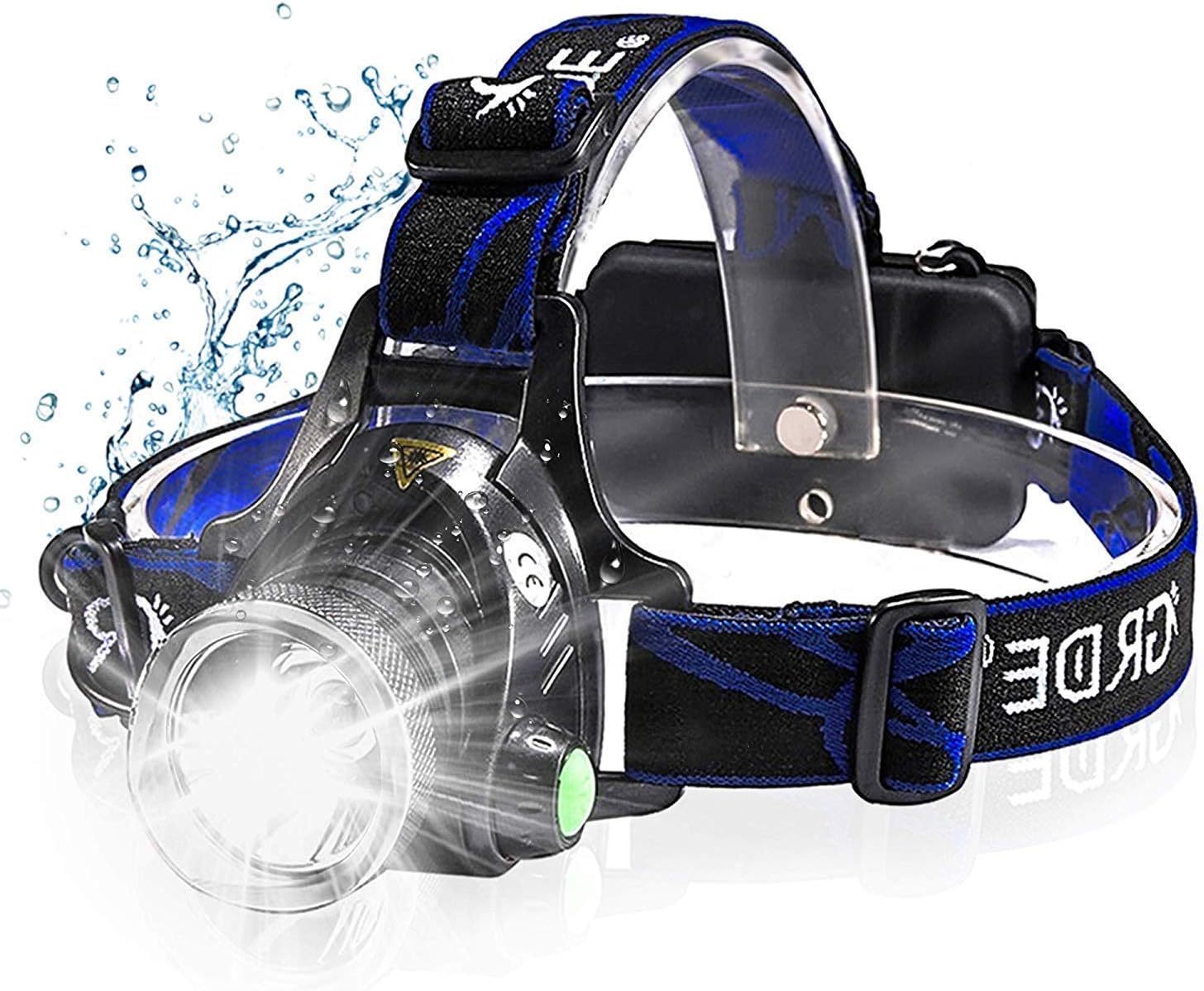 Headlamp, Super Bright LED Headlamps 18650 USB Rechargeable IPX4 Waterproof Flashlight with Zoomable Work Light, Hard Hat Light for Camping, Hiking, Outdoors : Sports & Outdoors
