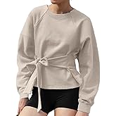 Zhiyouni Women's Long Sleeves Shirt Tops Casual 2026 Fall Fashion Crewneck Tie Knot Sweatshirt Pullover