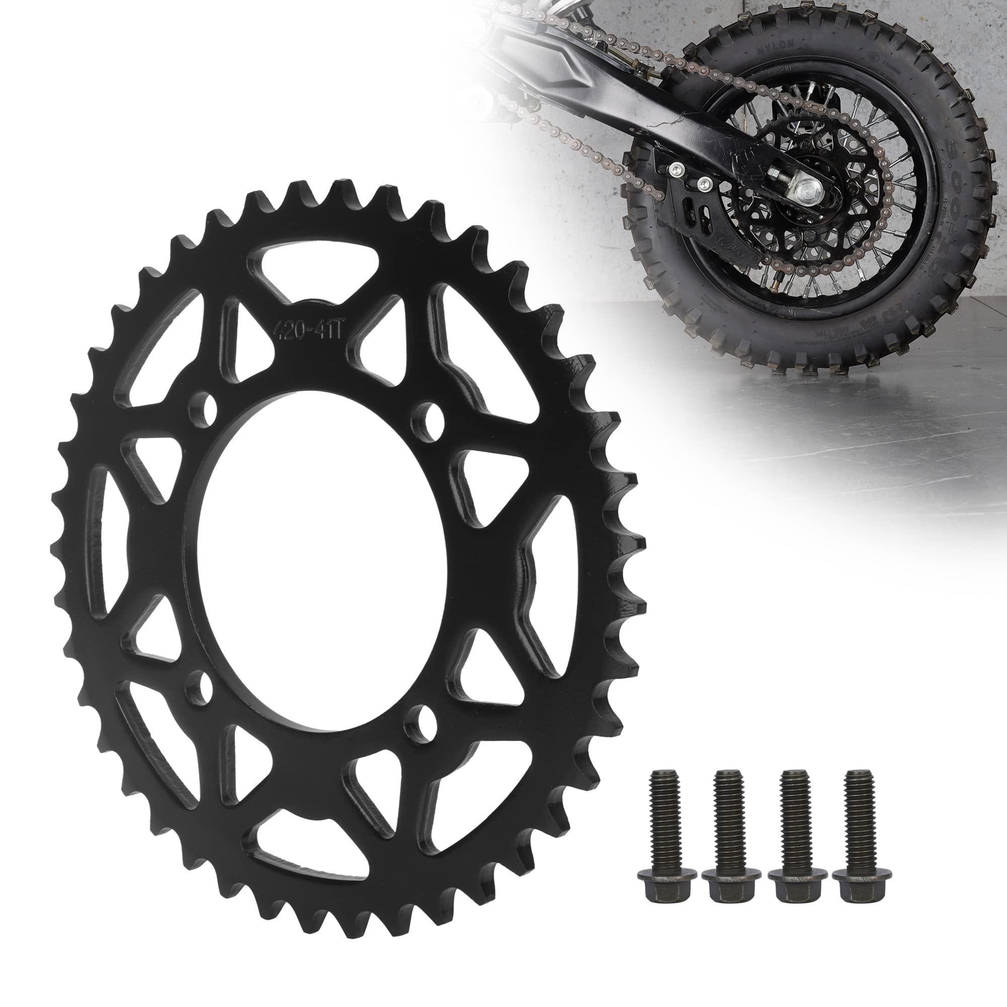 Photo 1 of Rutu  Chain Sprocket Rear Sprocket 41 Tooth 76mm for Chinese 50 70 90 110 125 140cc 150 160 170 Cc Apollo RFZ CRF50 XR50 SDG IMR SSR YCF Kayo Thumpstar Coolster Pit Dirt Motor Bike Motorcycle