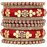 Aheli Synthetic Stone Studded 2.6 Inch Green Silk Thread Bangles Set Ethnic Fashion Jewellery Gift for Women