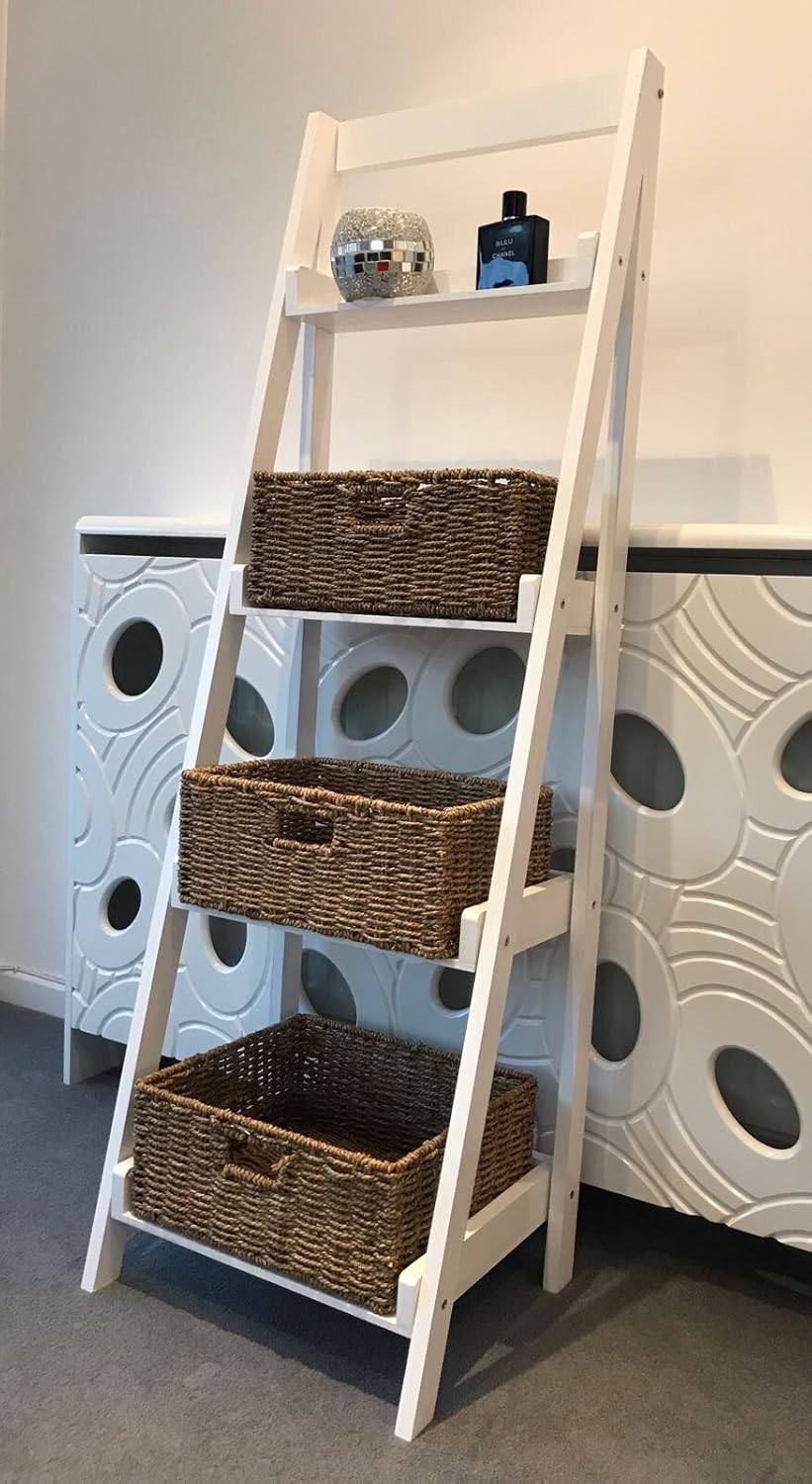 pic Ladder Shelf With Baskets home delights 4 tier ladder shelf display stand storage shelves shabby chic wicker baskets