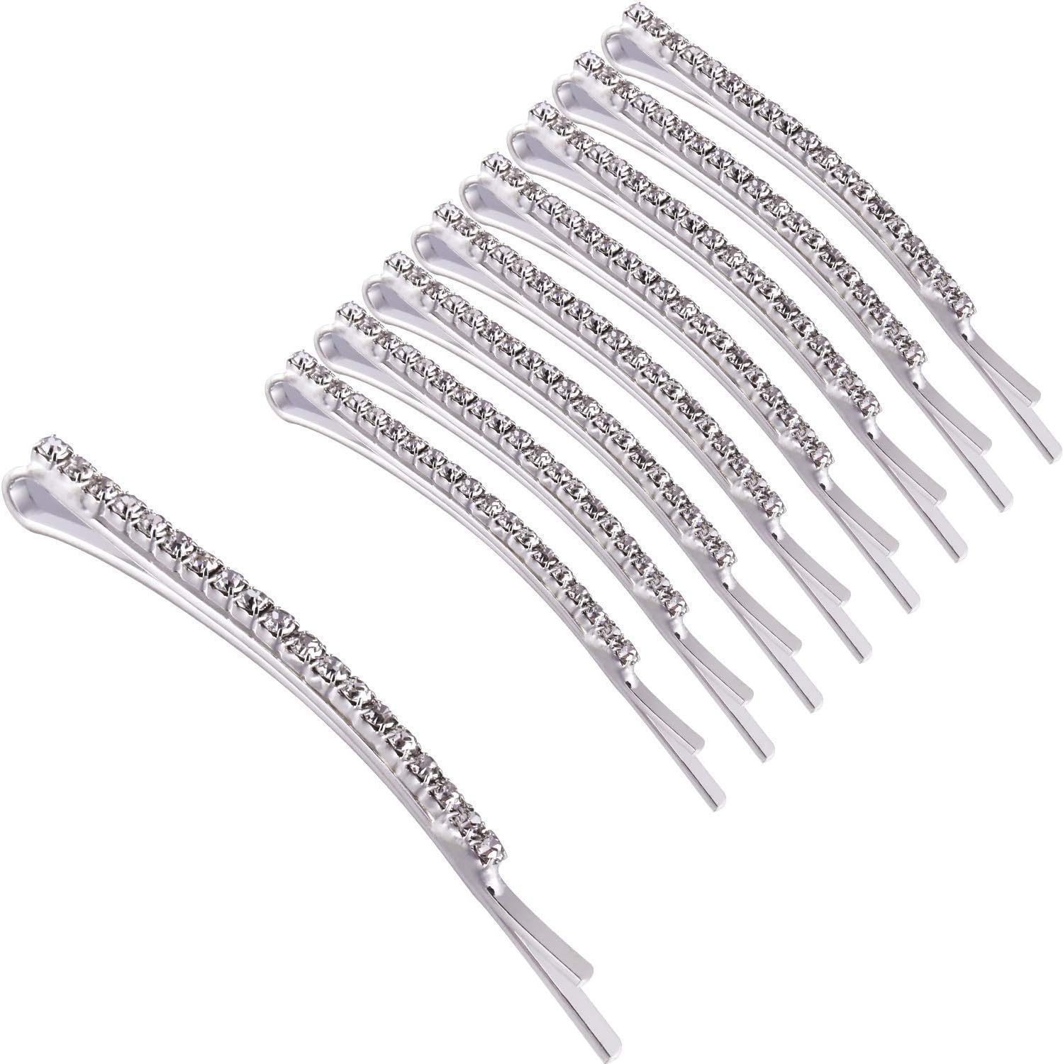 12 Pieces Rhinestone Bobby Pin Metal Hair Clips Clear Crystal Hair Pin Decorations for Lady Women (Clear Crystal)