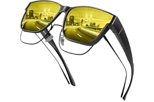 URUMQI Night Vision Glasses Fit Over Glasses for Men Women, Anti Glare Polarized Nighttime Driving Glasses Yellow Lens