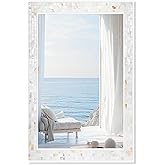 Tanmicoshomy White 24 x 36 Inch Rectangle Bathroom Mirrors for Wall, Natural Shell Framed Wall Mounted Mirror for Bedroom, Li