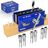 BLEKOO Self Centering Doweling Jig Kit, Drill Jig For Straight Holes Biscuit Joiner Set With 6 Drill Guide Bushings, Adjustable Width Drilling Guide Power Tool Accessory Jigs (Blue)