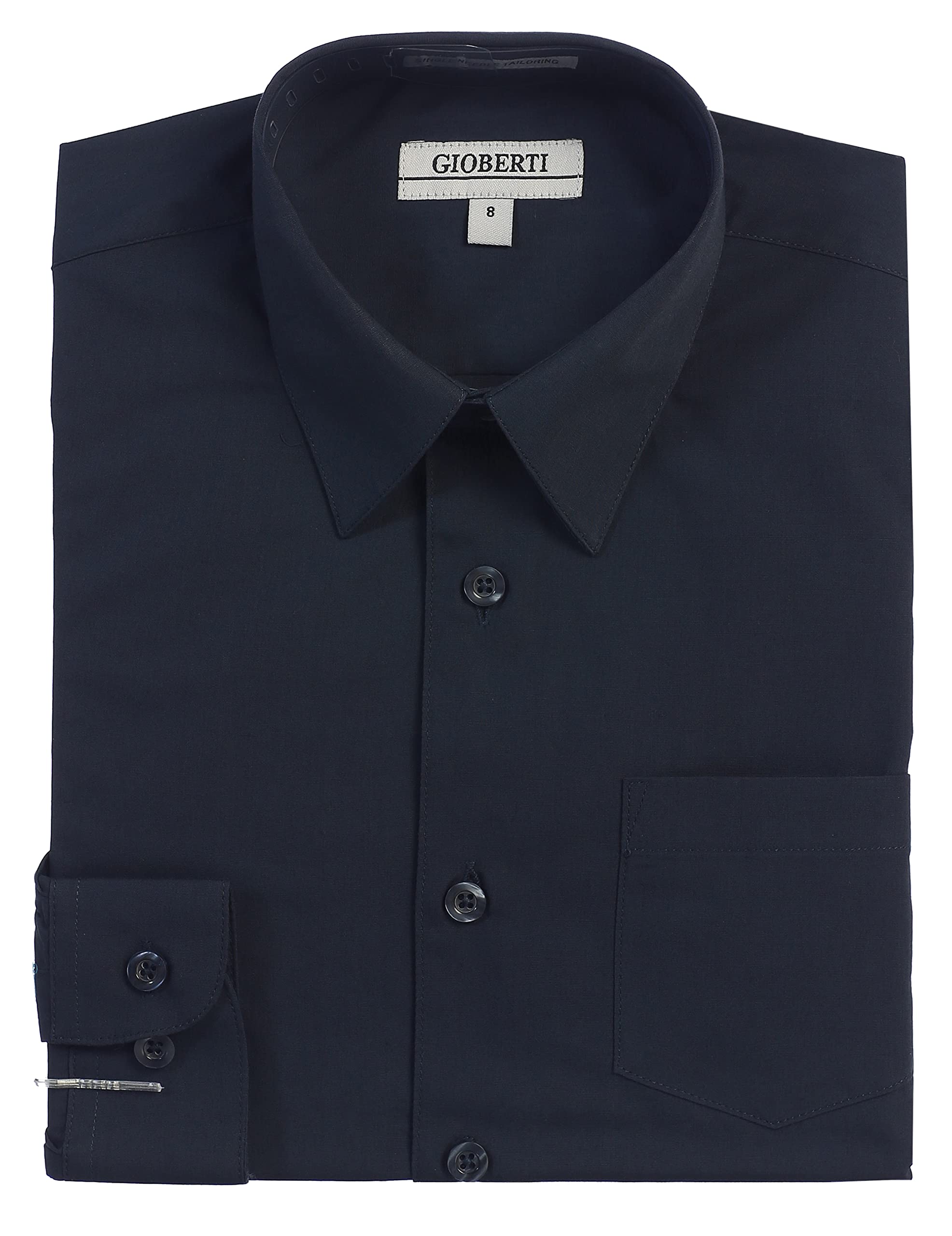 Gioberti Boys Long Sleeve Solid Dress Shirt, Navy, 2T