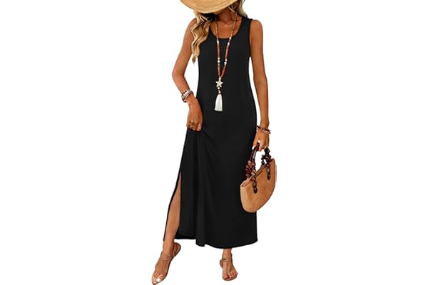 WIHOLL Maxi Dress Summer Dresses 2026 Beach Vacation Clothes Sleeveless Sundresses with Pockets Boho S-3XL
