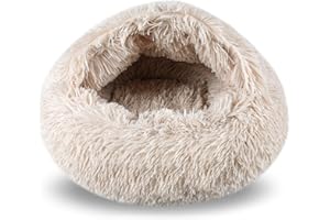 FORMYCATIE Cat Beds for Indoor Cats,Cat Cave for Puppy and Kitty,Calming Small Dog Bed for Small Dogs with Cover Cave,Cozy Warming Fluffy Washable Anti-Slip Pet Sleeping Bag(24 * 24inch,Beige)
