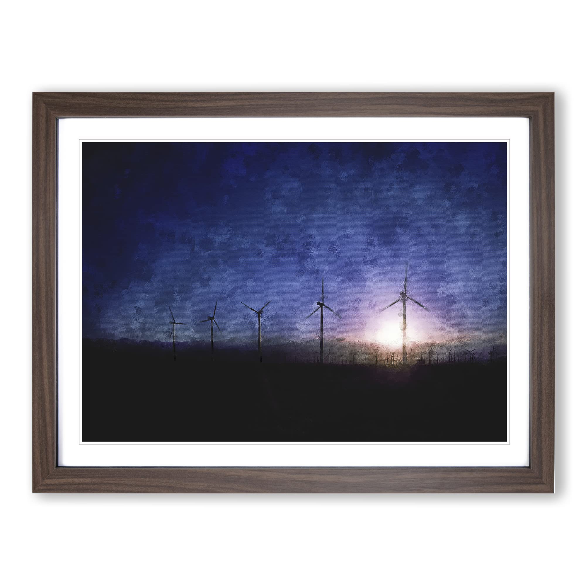 Wind Turbines In California Painting Modern Art Framed Wall Art Print, Ready to Hang Picture for Living Room Bedroom Home Office Décor, Walnut A3 (46 x 34 cm)