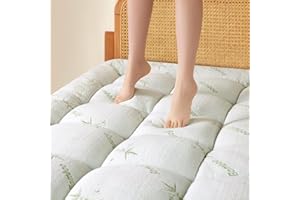 Shilucheng Queen Bamboo Mattress Topper, Cooling Mattress Pad for Back Pain, Extra Thick 1000 GSM Down Alternative Fill, Soft Breathable Pillow Top Mattress Cover with 8-21" Deep Pocket (60"x80")