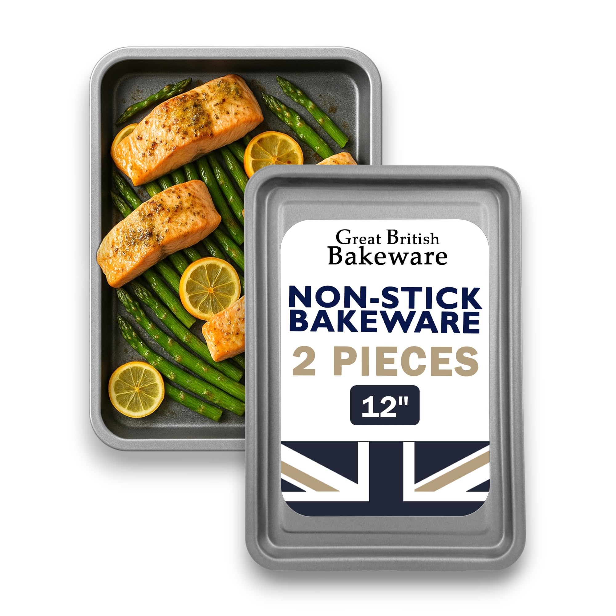 Samuel Groves 32cm 2 Pack Set Double Coated Non Stick Oven Baking Tray Roasting, Baking Tray, Roasting Tins, Baking Tray Set, Roasting Trays, Roasters, Baking Tray Set, Made in England (2 Pack)