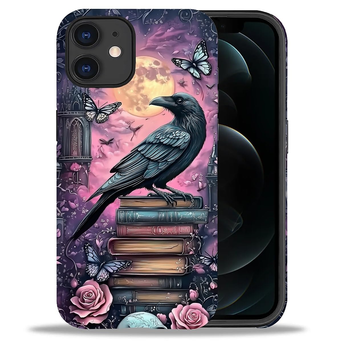 CARLOCA Case for iPhone 11,Gothic Purple Bookshelf Crow Soft TPU + Hard PC 2-in-1,Shockproof Anti-Scratch Protective Case Compatible with iPhone 11