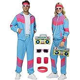Tosjack 80s Outfit for Men Women - Retro 90s Workout Tracksuit, 80s Themed Party Halloween Costumes