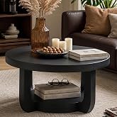 BEROXII Round Coffee Table, 2-Tier Circle Coffee Table with Storage (Black) | 30" Round Coffee Tables for Living Room, Modern Wooden Accent Center Table, Thick Tabletop &amp; Sturdy Base.