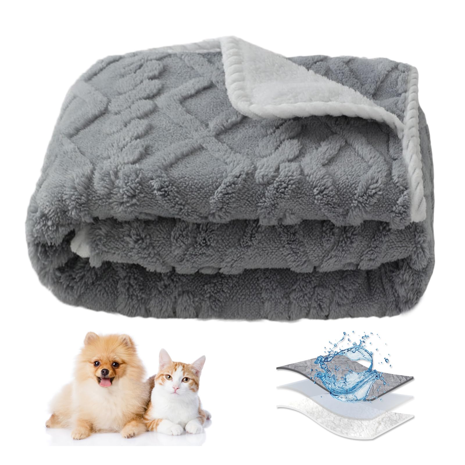 Bylphy Waterproof Dog Blanket, Washable Pet Blanket, 100 x 75 CM, Double-side Fleece Dog Cat Blanket for Sofa, Bed and Floor (Grey, M (100 X75 CM))
