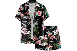 EISHOPEER Men's Flower Button Down Hawaiian Sets Casual Short Sleeve Shirt and Shorts Outfits