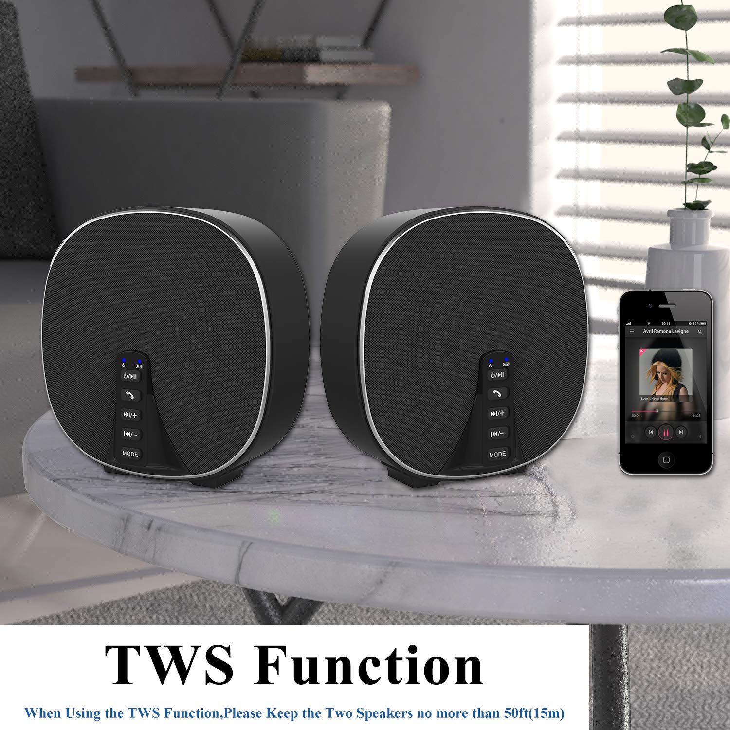 Wireless Portable Bluetooth Speaker 5.0 Build-in Mic, 10W HD Audio, Enhanced Bass, Radio Support, Hands-free Call and TF Card Slot, Stereo Sound for iPhone, Tablet, Android (DY52 Black-Silver)