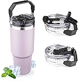 30oz Tumbler with Handle and Flip Straw Lid Double Wall Insulated Travel Coffee Mug Stainless Steel Vacuum Insulated Coffee Tumbler Cup for Hot and Cold Beverages,Leak-proof&BPA-free (30oz,Purple)