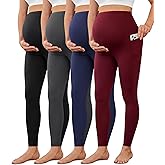 VALANDY Creamlush 4 Pack Maternity Leggings with Pockets Over The Belly-Buttery Soft Yoga Workout Pregnant Pants
