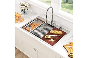 Sarlai Drop In Kitchen Sink - 33x22 Drop In Kitchen Sink Ledge Workstation 16 Gauge Stainless Steel Topmount Deep Single Bowl Over Counter Sinks Basin Round Corners
