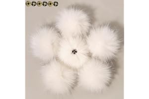 LFOUVRE Pack of 6 Detachable Faux Fox Fur Pom Poms for Hats with Snap 4.3inch/11CM DIY Handmade Accessories (White)