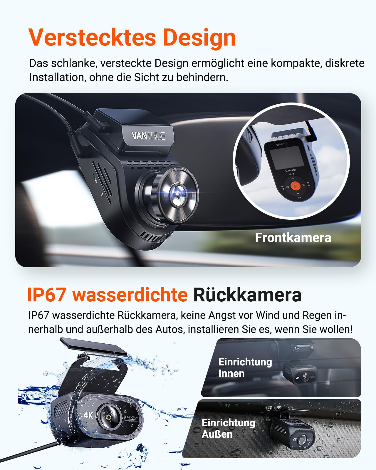 VANTRUE S1 PRO MAX 4K+4K Dashcam Auto Dual STARVIS 2 IMX678 HDR Nachtsicht Dash Cam Vorne Hinten, 5,8GHz WLAN GPS, 15S Puffer Parkmodus, DSGVO-konform, AI Auto Kamera ADAS BSD, Sprachbefehl, 1TB Max 6