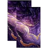Duibel Purple Gold Marble Hand Towels for Bathroom,Set of Lightweight Breathable 2 Soft Absorbent Kitchen Towels Set for Gym Bathroom Hotel Sport