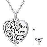 LELOUCHY 925 Sterling Silver Heart Urn Pendant Necklace with Crystal for Ashe Cremation Keepsake Jewelry - Best Love
