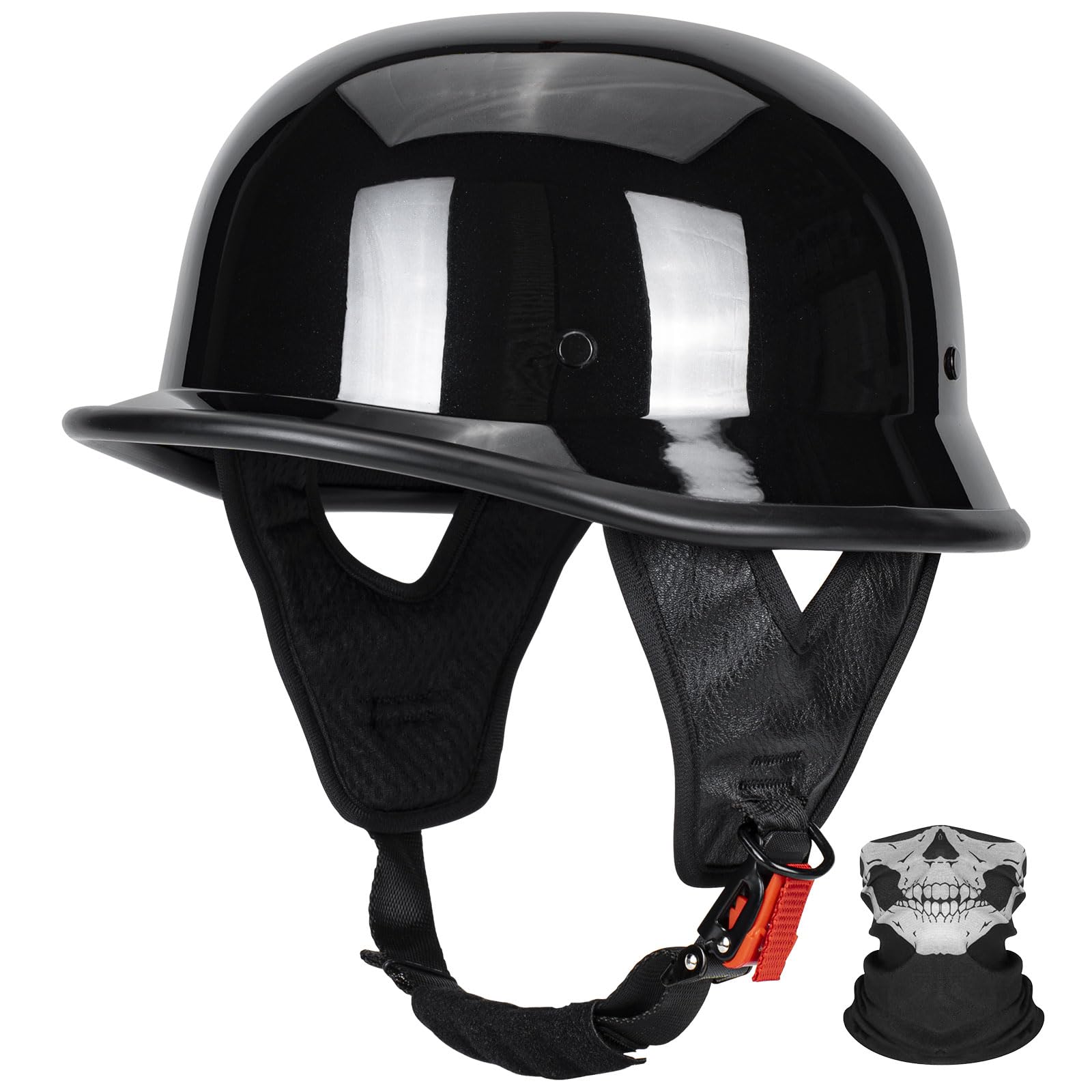 Photo 1 of QUICKOOL DOT Certified German Style Motorcycle Half Helmet, Vintage ABS Lightweight Helmet for Adults, Retro Half Face Helmet for Cruiser Scooter Chopper (Gloss Black,XL)