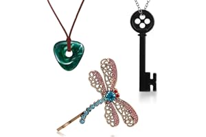 woxafo 3PCS Coraline Accessories Coraline Necklaces|Key Necklaces|Dragonfly Hair Clip for Women Men, Coraline Jewelry for Halloween Costume Cosplay Movie Props Dress Up