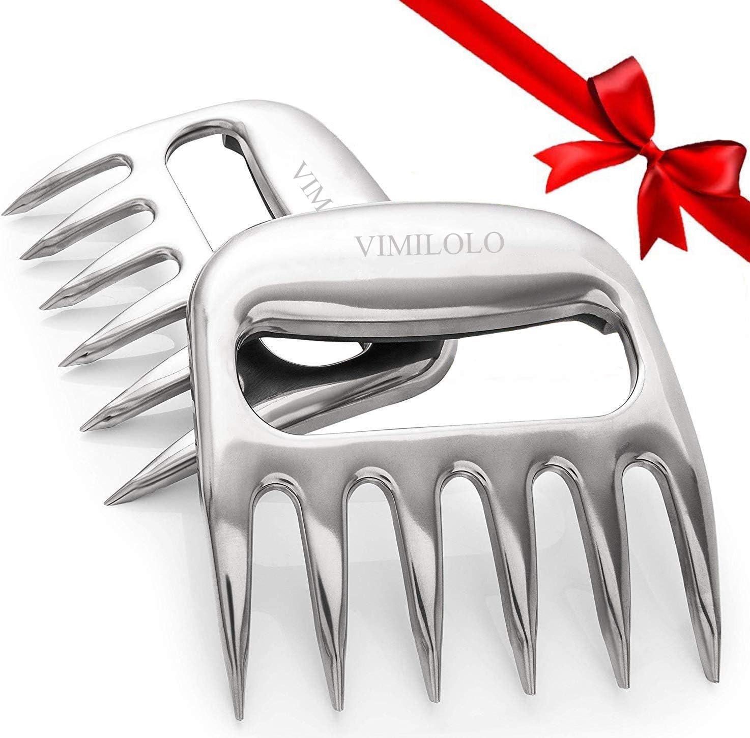 VIMILOLO Edelstahl BBQ Gabeln Bärenkrallen,Fleisch Zerkleinerer Klauen, BBQ Meat Claws,Pulled Pork Krallen, Grillzubehör für Barbecue Fleisch Klaue, ultra-scharfe Klingen, leicht zu reinigen, 2 Stück