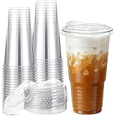 FoldTier 50 Pack 32 oz Clear Plastic Cups with Strawless Sip Lids, Oversized Iced Coffee Cups with Lids for Coffee, Tea, Milkshake, Smoothie, Cold Drinks, Party and Wedding, Event